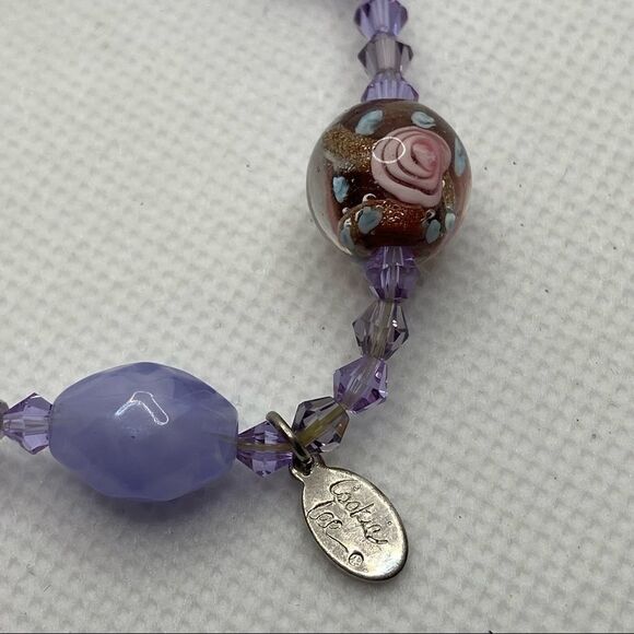 🍭6/$30 Cookie Lee Lavendar and Floral Beaded Stretch Bracelet - Picture 2 of 4